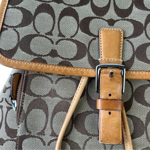 2000s Coach Signature Brown Canvas Backpack with Leather Trim - Picture 4 of 15
